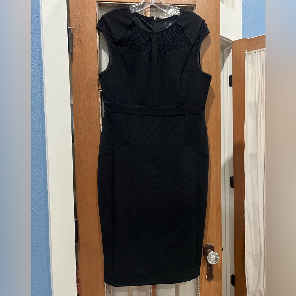 Adrianna Papell empire waist sheath dress with embroidered detail. Size 12.